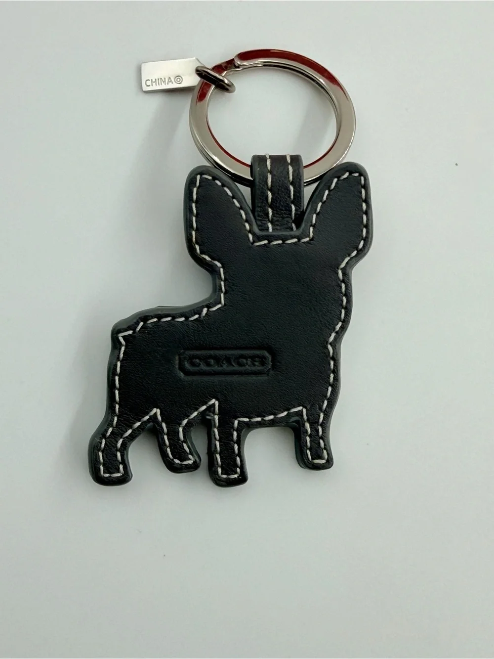 NWOT Coach Rare Leather French Bulldog Keychain Charm + Box and Dust Bag